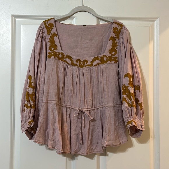 Free People Tops - Free People Pink Blouse with Gold Accents